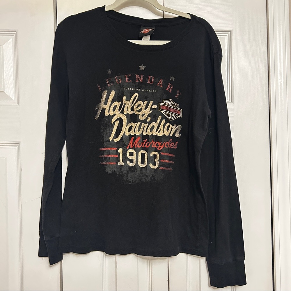 Nashville Harley Davidson Black and Red Graphic Tee Womens XL